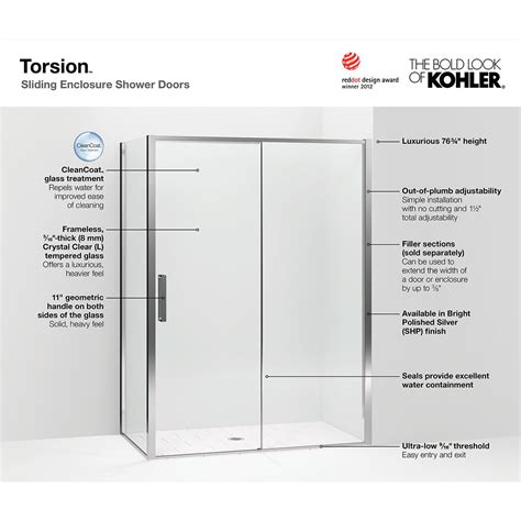 Kohler Torsion 59 0625 In W X 76 875 In H Frameless Sliding Shower