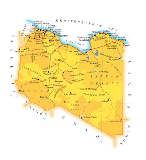 detailed topo  road map  libya libya detailed topo  road map