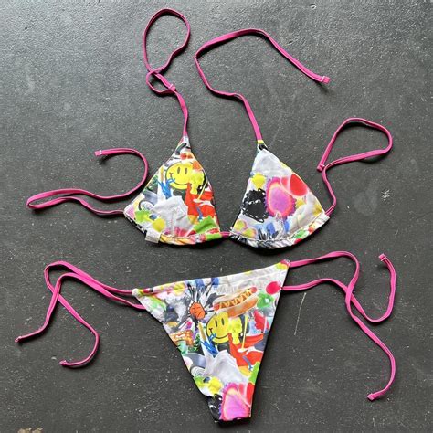 Y2K Cyber Camo Bikini Set Removable Cup Padding Depop
