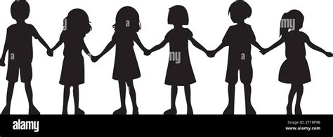 Group Of Children Holding Hands Silhouette Vector Illustration Stock