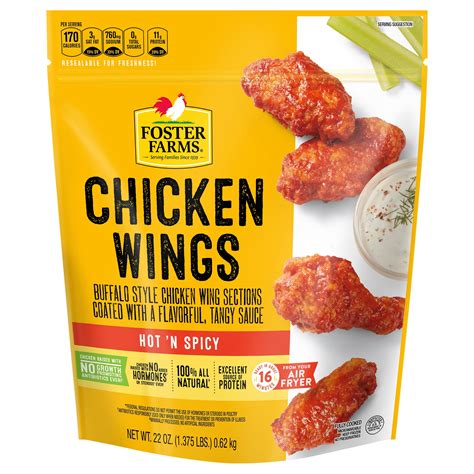 Foster Farms Hot N Spicy Buffalo Style Sauced Breaded Chicken Wings 22 Oz Bag Frozen