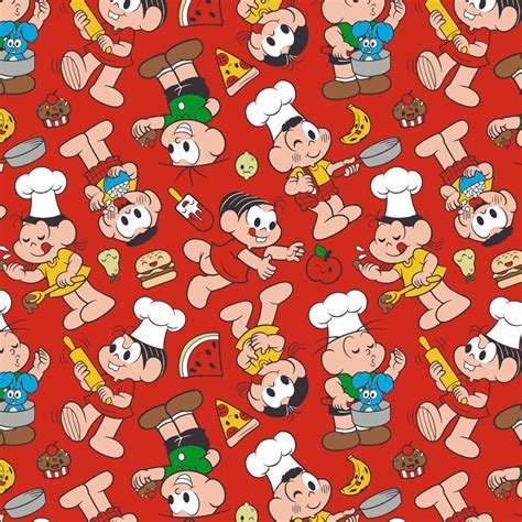 Vermelho Fundo Turma Da Monica Png - Tecido Tricoline Estampado Turma da Monica Chefs Fundo Vermelho - 50cm ...