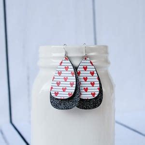 Valentines Day Faux Leather Earrings Teardrop Heart Earrings