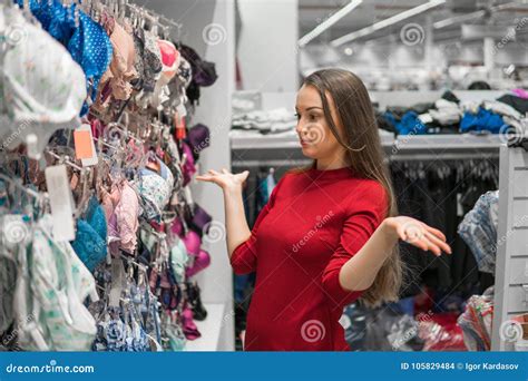 Customer Woman Choosing Lingerie Underwear In Supermarket Mall Stock Photo Image Of Interior