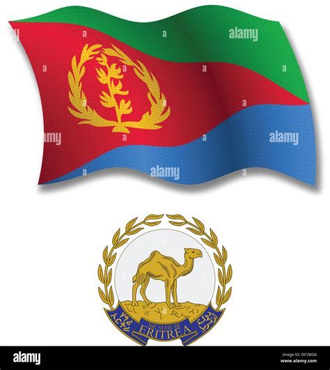 Eritrea Sombra Textura Ondulada Bandera Y Escudo Contra Fondo Blanco