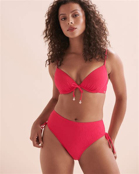Turquoise Couture Floral Mist Textured Push Up Bikini Top Bright Pink