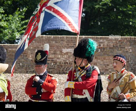 Waterloo Belgium June 18 2017 A British Banner Carrier Presents The