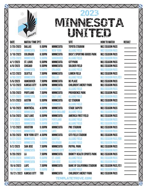 Printable2023 Minnesota United Soccer Schedule