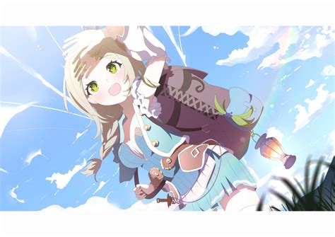 Atelier Atelier Firis Blonde Hair Blush Braids Clouds Dress Firis Mistlud Grass Green Eyes Knife