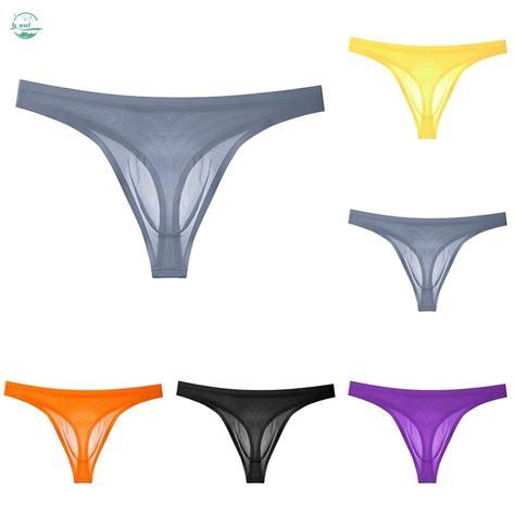 Men S Ultra Thin Seamless Sheer Bikini Briefs Ice Silk G String Thong Underwear Shopee Philippines