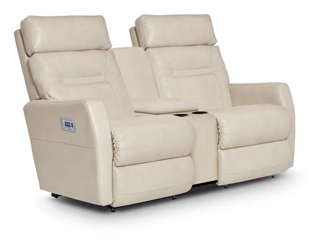 La Z Boy Lennon Power Leather Match Reclining Loveseat With Console And Power Headrest And Lumbar