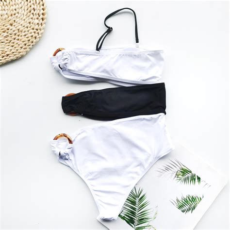 Elastic Splicing One Piece Irregular Bikini Swimsuit On Luulla