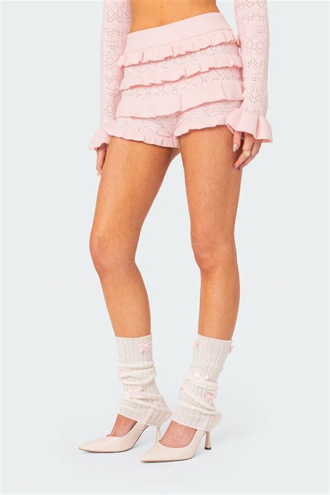 Lindsay Ruffle Knitted Shorts Edikted