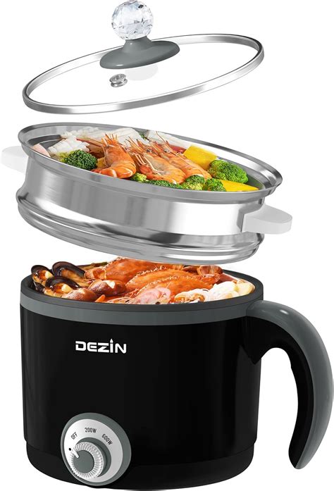 Amazon Dezin Hot Pot Electric With Steamer 1 5L Rapid Noodles Cooker Non Stick Electric