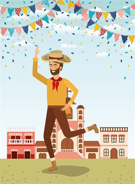young farmer celebrating with garlands and cityscape 2071159 Vector Art