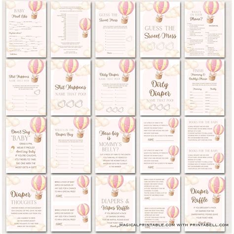 Pink Hot Air Balloon Baby Shower Games Bundle Printabell Express