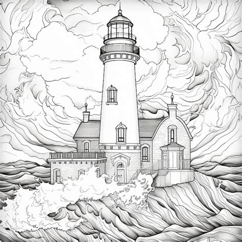 Premium Ai Image A Drawing Of A Lighthouse On A Stormy Day With Waves