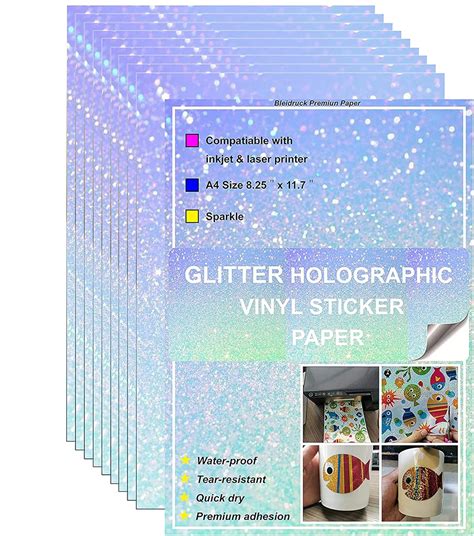 Sheets Printable Sparkle Holographic Premium Vinyl Sticker Paper A