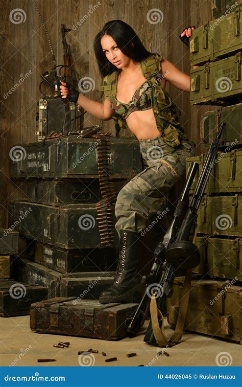 Brunette Woman With Gun Stock Image Image Of Guard Erotic