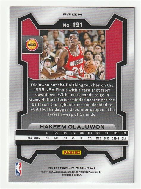 2023 24 Panini Prizm Ruby Red Wave Hakeem Olajuwon Houston Rockets SP