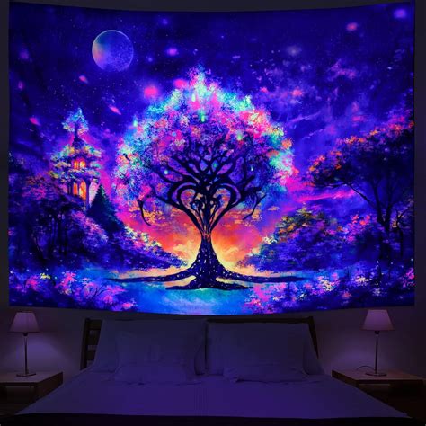 Amazon Rajahubri Blacklight Galaxy Tapestry Trippy Moon And Stars