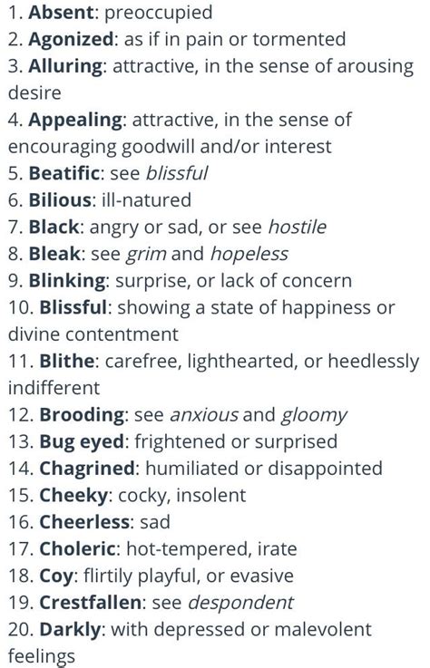 Facial Expressions Master List Writing Books Tips Tools 1 20 Writing