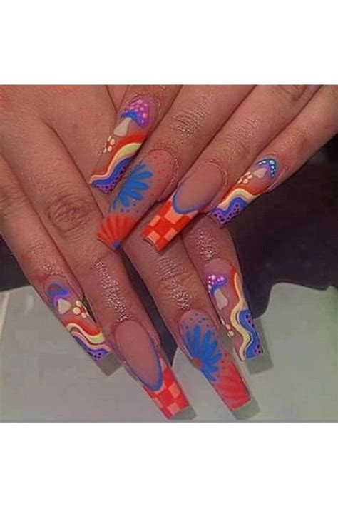 Hkanlre Long Flower Press On Nails Coffin French Ballerina Fake Nails