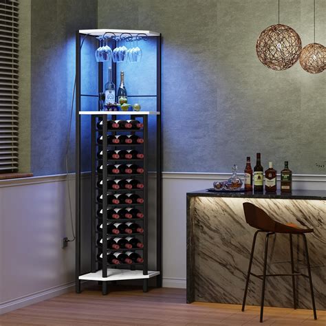 Homeiju Corner Wine Rack With Glass Holder And Led Strip