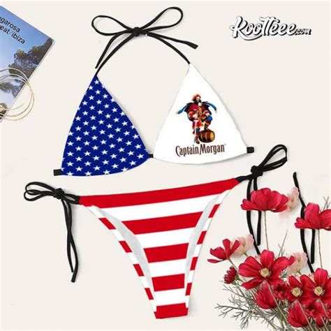 American Flag Captain Morgan Bikini Set Swimwear Beachwear String Triangle Bikini Summer