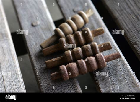 Cricket bails on a bench Stock Photo - Alamy