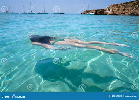 Ibiza Bikini Girl Swimming Clear Water Beach Stock Image Image Of