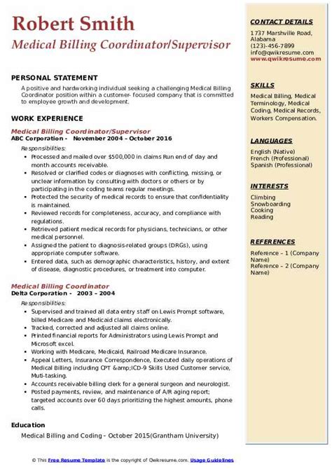 Medical Billing And Coding Resume Sample