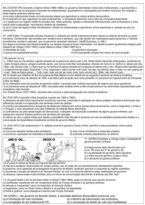 Questões Discursivas Sobre A Ditadura Militar No Brasil 9o Ano