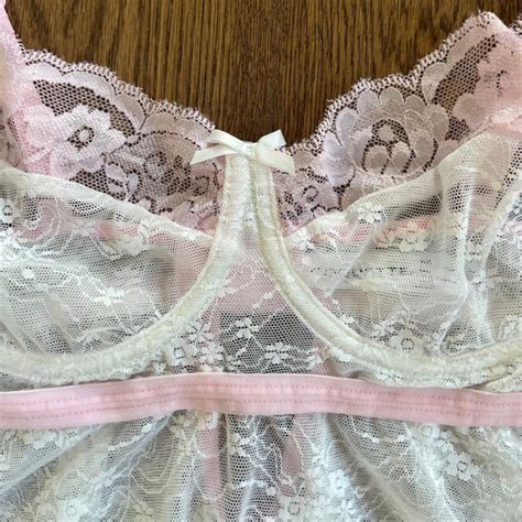 White And Pink Babydoll Lingerie Top New With Depop