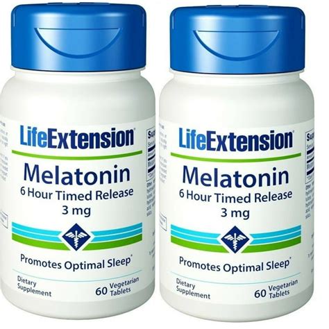 Life Extension - Melatonin 6 Hour Timed Release 3 mg, 60 Tablets - 2 ...