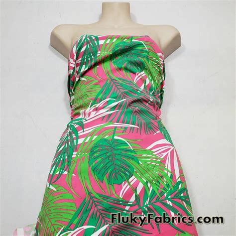 Tropical Leaves Print On Hot Pink Swimsuit Nylon Spandex Fabric Fluky Fabrics Online Shop