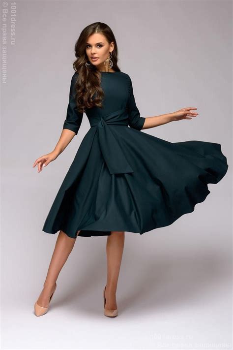 Платье изумрудное длины миди с декоративной драпировкой 1001DRESS ...