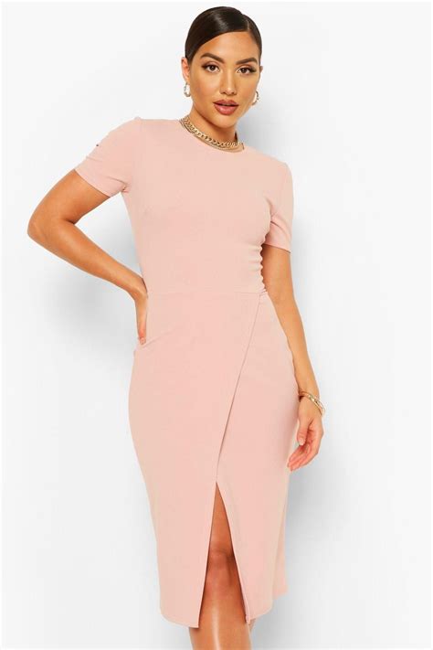 Short Sleeve Wrap Midi Dress Midi Dress Midi Dress Style Pink Midi