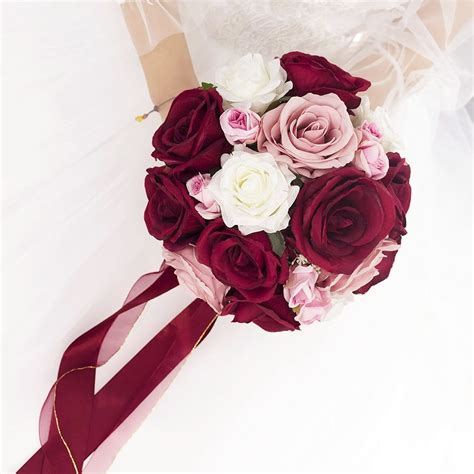 Burgandy Dusty Rose Bride Bouquet Real Touch Glwec In