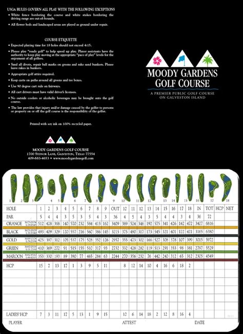 Scorecard - Moody Gardens Golf Course