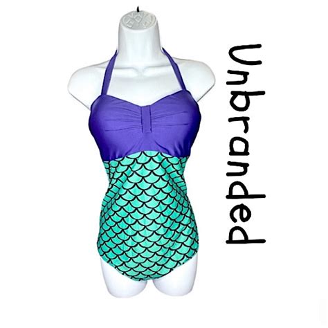 Unbranded Swim Nwot Mermaid Print Padded Top Bikini Cut One Piece Swimsuit Size X Poshmark