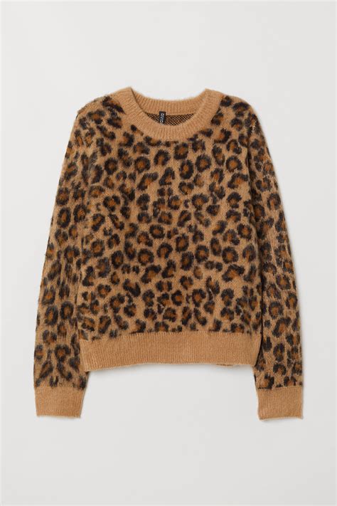 Jacquard Knit Sweater Beigeleopard Print Ladies Handm Us