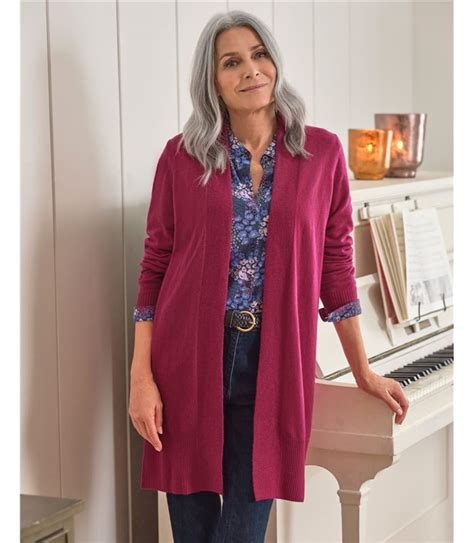 Berry Cashmere Merino Longline Edge To Edge Cardigan Woolovers Uk