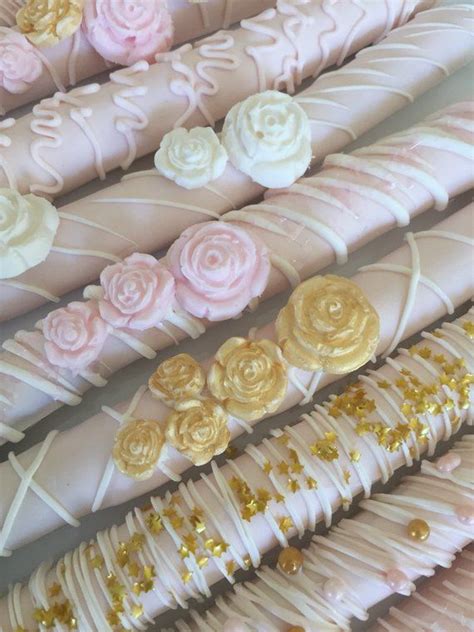 Pink White Gold Chocolate Pretzel Rods1 Doz Baby Etsy Chocolate