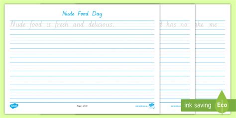 Nude Food Day Handwriting Practice Year 2 Worksheet Worksheet