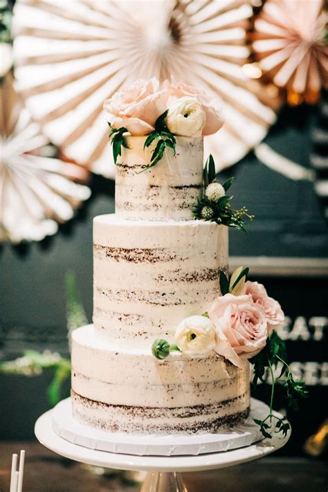 Rustic Naked Cake With Pink Flowers