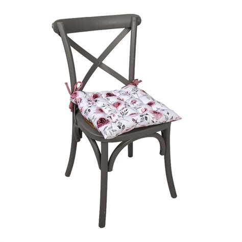 Clayre Eef Chair Cushion Foam X X Cm White Pink Cotton Square Roses