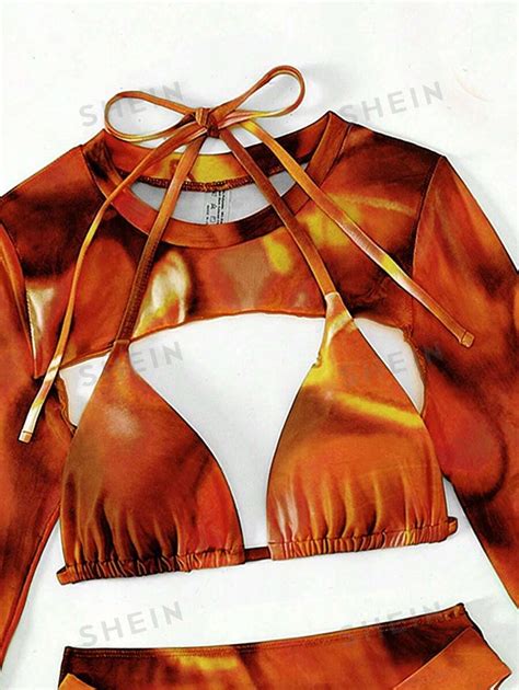 SHEIN Swim Event Tie Dye Halter Triangle Bikini Swimsuit With Cover Up Set SHEIN UK