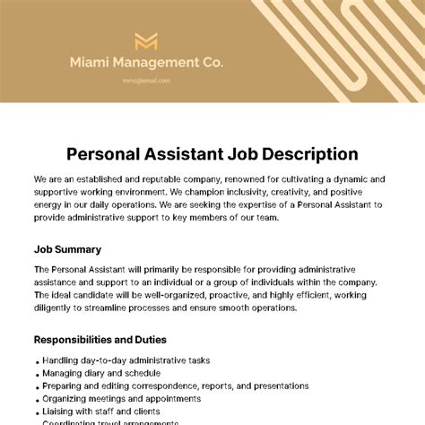 personal assistant job description template edit