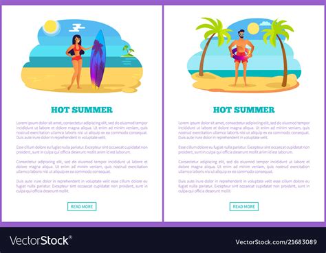 Hot Summer Web Posters Set Woman In Bikini Man Vector Image